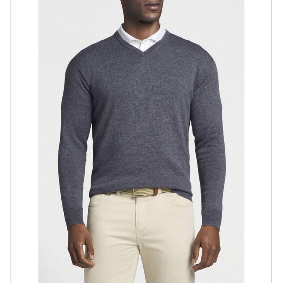 Peter Millar Other - Peter Millar Sweater Mens Charcoal Gray Crown Soft V Neck Merino Wool Silk M